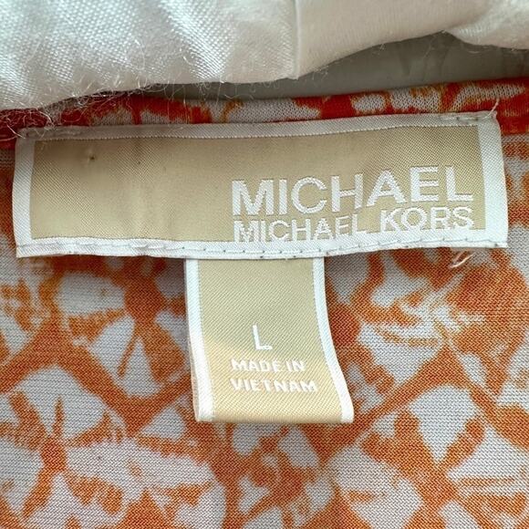 MICHAEL KORS | Shell Print Orange Stretch Knit Split Long Sleeve Blouse | Large - Picture 6 of 7